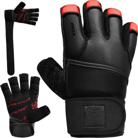 RDX Fitness-Handschuhe aus Maya Hide Leder, 50cm langen Handgelenkschutz, gepolsterter Griff für Krafttraining und Gewichtheben, ideal für Bodybuilding, Gym-Workout, Kraftsport, Klimmzüge.