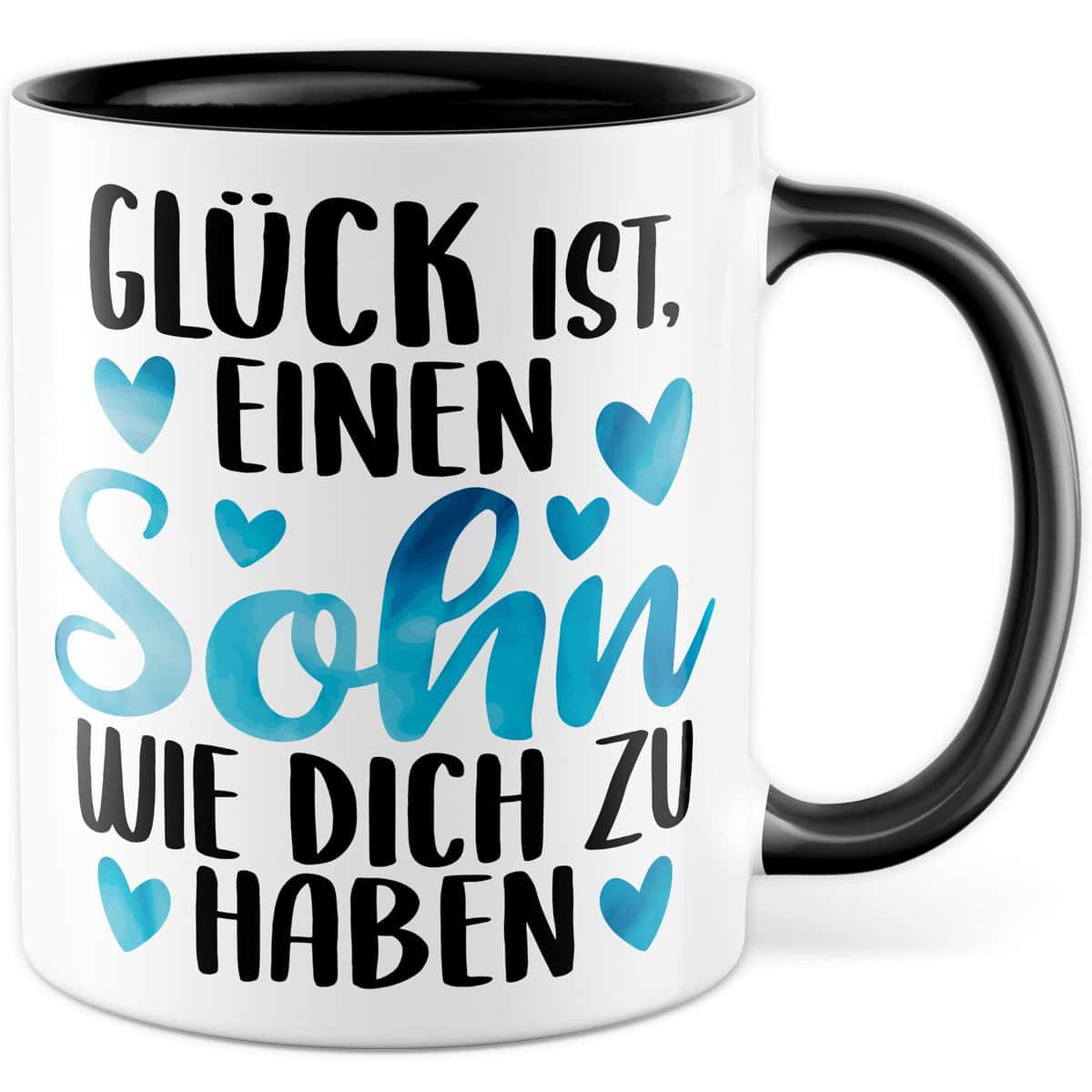 Tasse Sohn Geschenk, Glück ist einen Sohn wie dich zu haben Geschenkidee Kaffeetasse mit Spruch herzvoll Kaffee-Becher Vater Mutter Teetasse Liebevoll Liebe Kinder (Sohn)