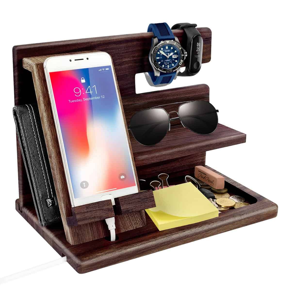 Weihnachtsgeschenke Geschenke für Männer Holz Telefon Dockingstation Nachttisch Organizer Geburtstagsgeschenk für Männer Geschenk für Ehemann Papa Geschenk Weihnachten Geschenk für Ihn Docking Station