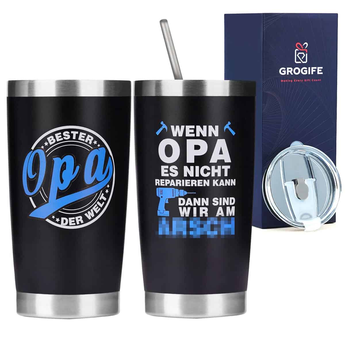 Bester Opa Geschenke Geburtstagsgeschenke - Weihnachten Weihnachtsgeschenke Geschenkideen für Opi Großvater von Enkel, Lustige Thermobecher mit Spruch, Edelstahl Kaffeebecher Becher to go Tasse 600ml