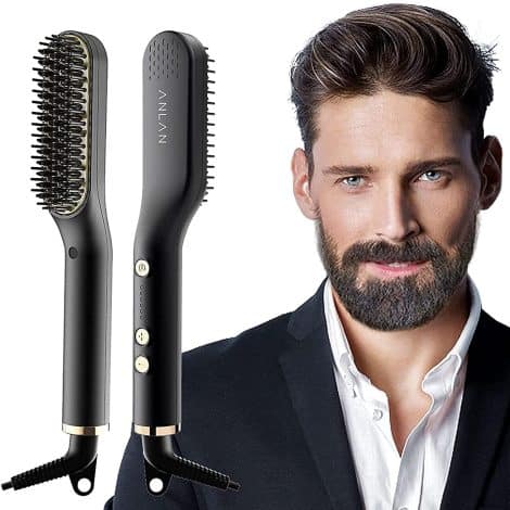 ANLAN , Bart- und Haarglätter in einem, mit 5 Temperatureinstellungen, schnell erhitzbar, ionische Technologie. Ideal für Styling von Bart und Haar.