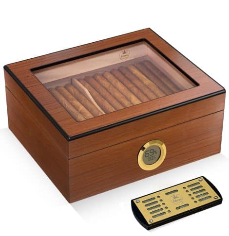 Brauner Slege Zigarren Humidor mit digitalem Hygrometer, INOX Befeuchter, Teiler & deutschen Anleitungen. Perfektes Männergeschenk!