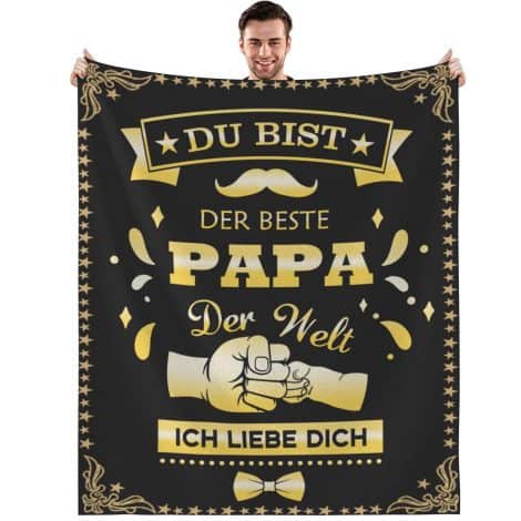 Bunte und gewagte Geschenkdecke für den besten Papa zum Geburtstag oder Vatertag. 150x130cm Flauschdecke.