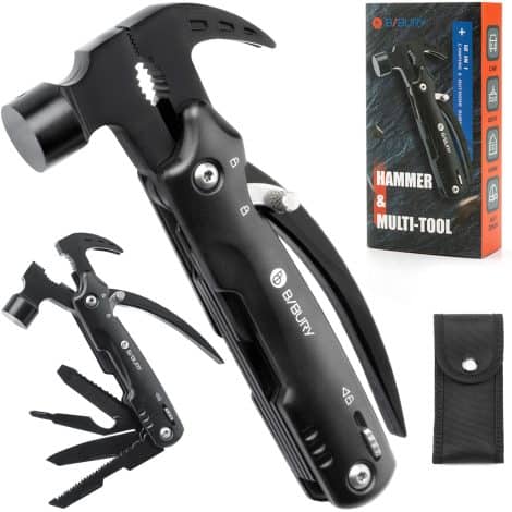 BIBURY Multitool Hammer für Männer, 12 in 1, praktisches Geschenk für Männer, Väter, Ehemänner. Campingzubehör für Outdoor-Abenteuer.