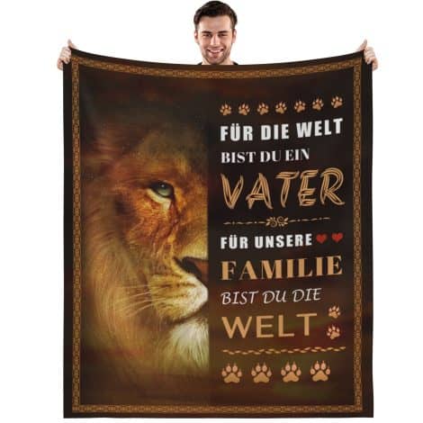 Kuscheldecke für Papa – Das perfekte Geschenk zum Geburtstag, Vatertag oder Weihnachten = MAST DOO Löwen-Geschenkdecke, superweich 130x150cm.