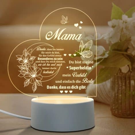 Juratar Mama-Geschenke von Kindern, LED Nachtlicht für Mama, personalisiertes Geschenk, Weihnachtsgeschenk für Mama (Herzsymbol)