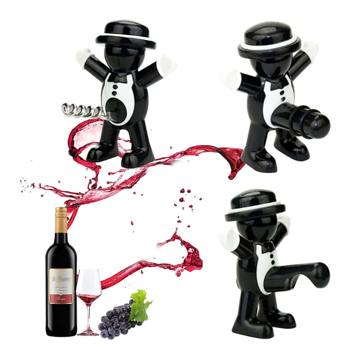 3 Stück Roter Mann Flaschenöffner,Weinflasche Stopper,Bierflasche Opener,Wein Falschenöffner,Stopper Set,Gag Geschenk Witziges Geschenk,flaschenöffner lustig für männer (schwarz)