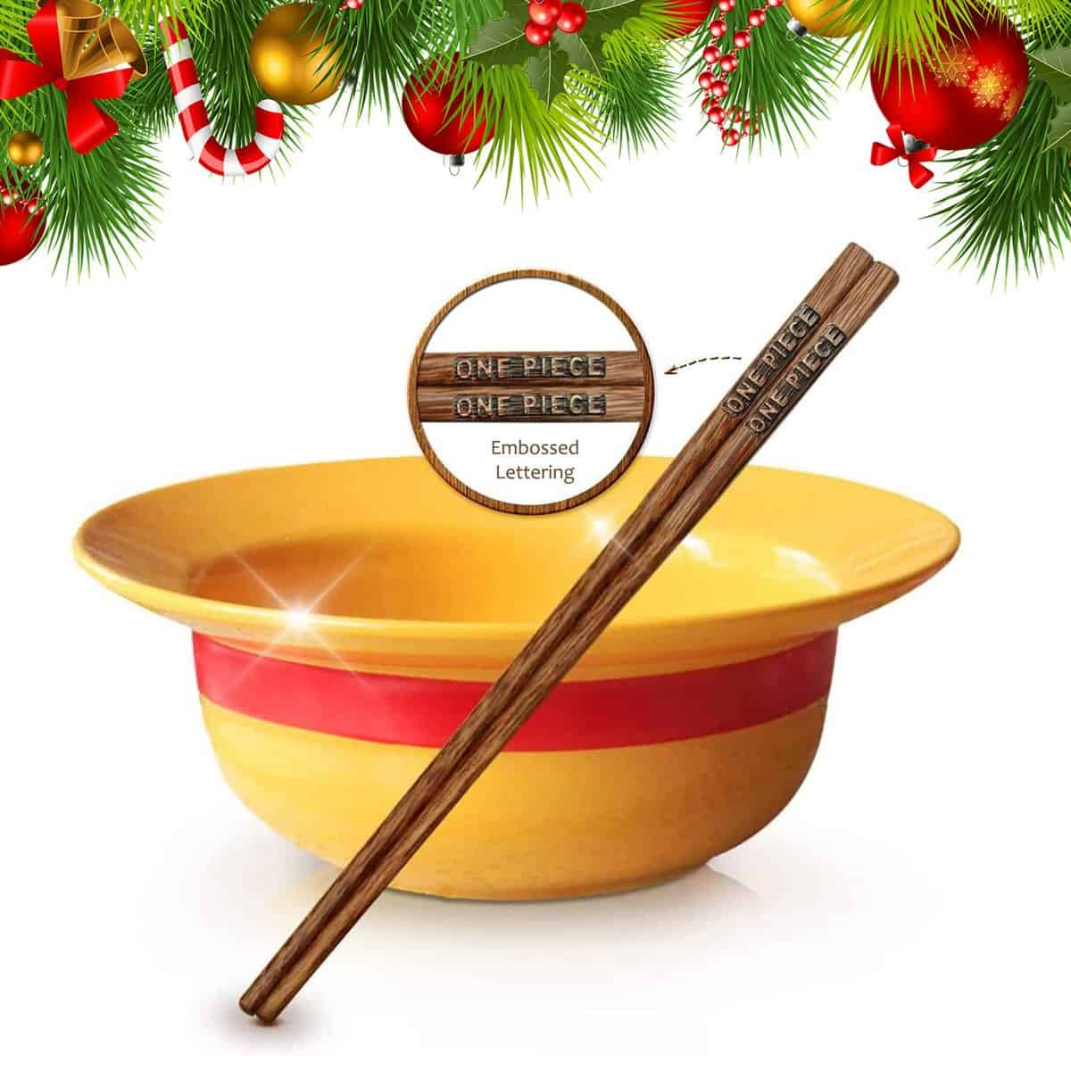 Lustige Anime Strohhut Schüssel Merch Ramen Schüssel mit Essstäbchen Merchandise Witzige Straw Hat Bowl Keramik MüSlischüSsel Ramen Suppenschüssel Set für Freund Gift