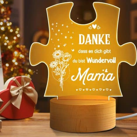 AIBEAU LED Nachtlicht: Persönliches Geschenk mit Holzbasis für Mama von Tochter/Sohn zu Geburtstag oder Weihnachten.