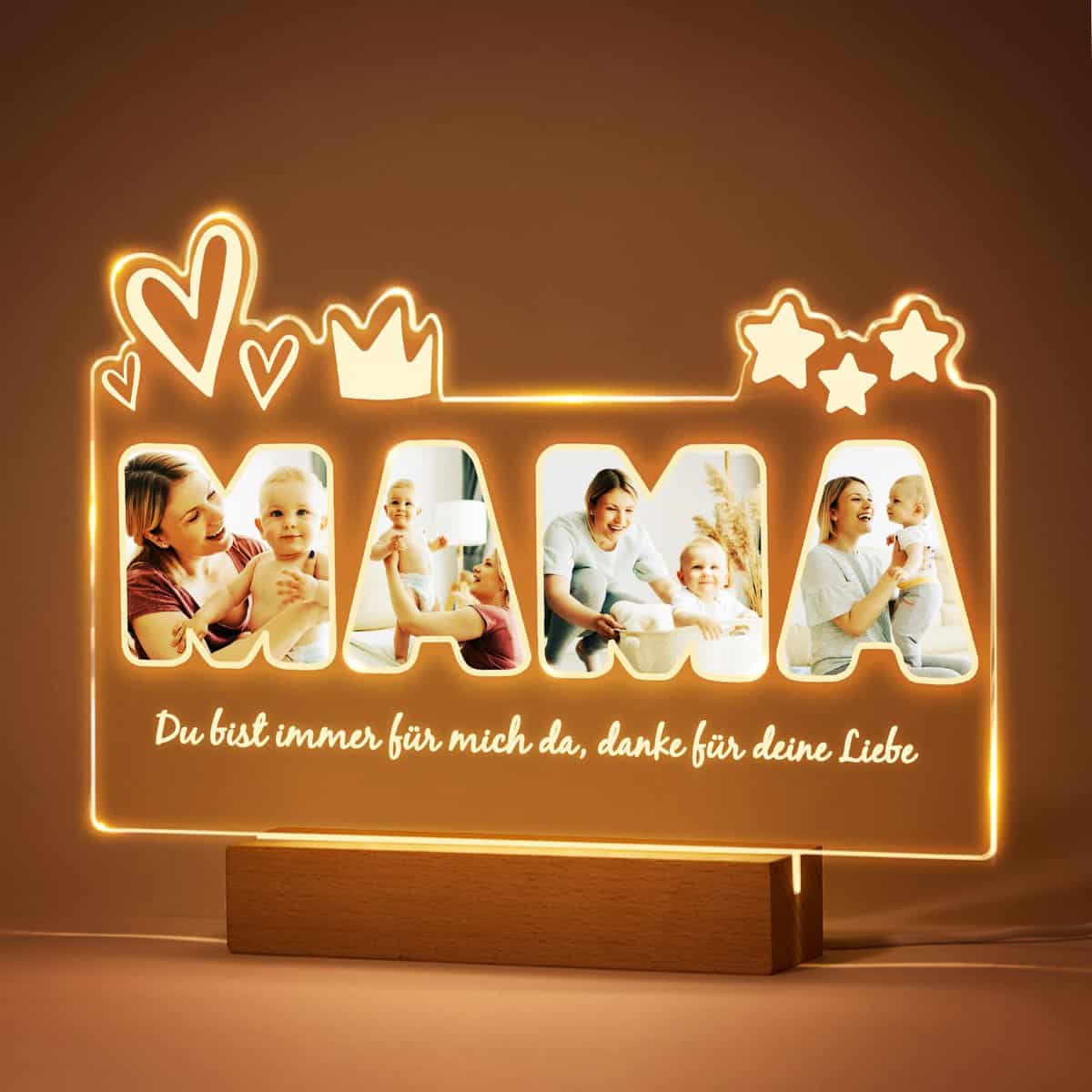 VEELU Mama Geschenk Personalisierte Lampe mit Foto für Mama von Tochter Sohn LED Nachtlampe mit Text Muttertagsgeschenk Geburtstagsgeschenk für Mama