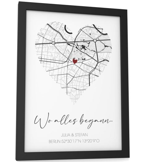 Papierschmiede® Persönliches Bild Ursprung DIN A5 (15×21 cm) Rahmen wählbar, Geschenke zum Jahrestag, Hochzeitstag, personalisierbare Stadtkarte mit Koordinaten