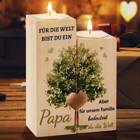 Geschenk für den besten Papa: Lustiger Kerzenhalter mit Text, ideal zum Vatertag oder Geburtstag.