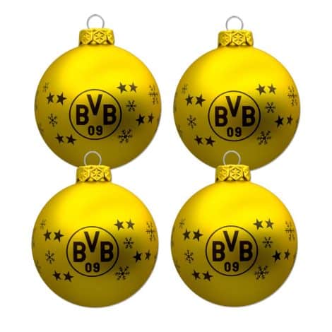 Borussia Dortmund Weihnachtskugeln im 4er-Set, gelb, für Dekoration an Weihnachten, in einer Größe für alle.