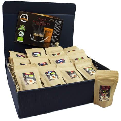 C&T Bio Fair Trade Kaffee Geschenk-Set: 13 Sorten á 20g Bio & Fair gehandelte Kaffee Raritäten aus aller Welt + Überraschung. Perfektes Geschenk für alle.