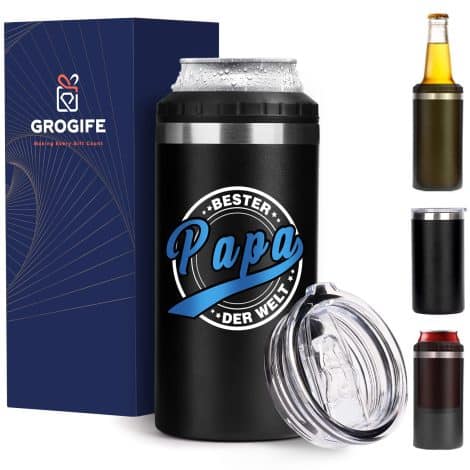 Geschenkset für den besten Papa: 4-in-1 Thermobecher, Dosenkühler, Kaffeebecher TO GO, Tasse mit 480ml Fassungsvermögen.