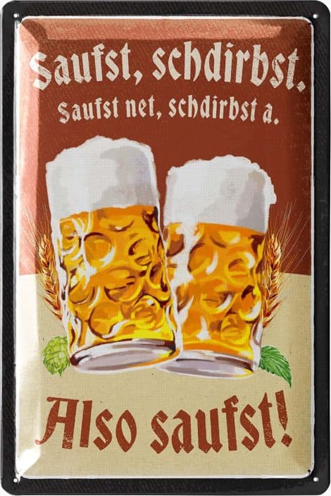 Retro Blechschild Bier: Lustige Schilder für den Partykeller, Kneipen oder Stammtisch, tolles Vatertagsgeschenk. Größe: 20x30cm.