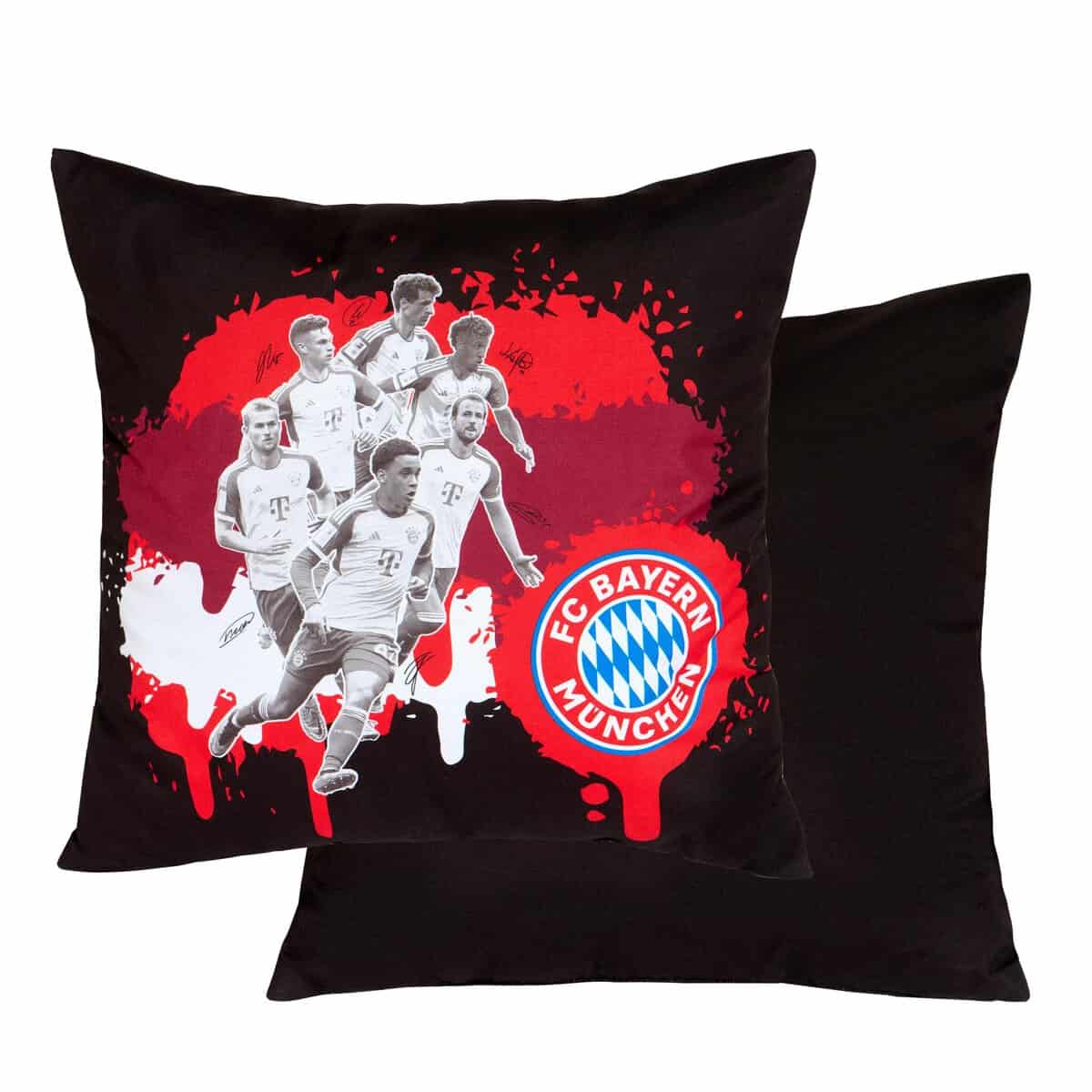 FC Bayern München Wende-Kissen Players 40x40 Fußball Rekordmeister Mia san Mia FCB Champions-League-Sieger Bundesliga Fankissen Kuschelkissen Dekokissen Kopfkissen Meister Polster z. Bettwäsche