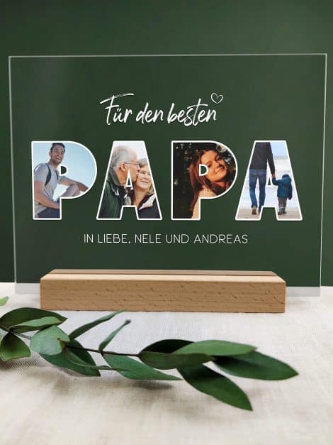 Papa-Geschenk: Persönliches Acryl-Fotoalbum für die schönsten Familienmomente zum Vatertag.