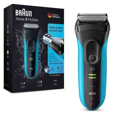 Braun 3040s, Herren Elektrorasierer mit Trimmer, wiederaufladbar und kabellos, für Nass- und Trockenrasur, schwarz/blau.