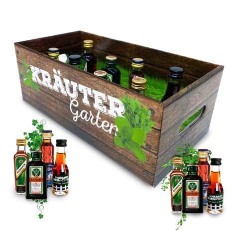 Lustiger Männer-Kräutergarten | Geschenk mit Alkohol | 8x Kräuter-Likör für alle | Jägermeister, Kümmerling u.v.m.