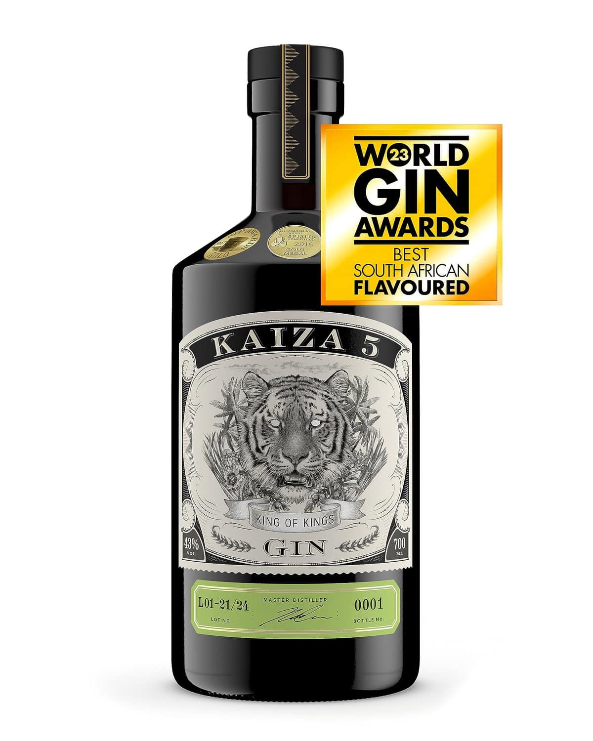 KAIZA 5 GIN - 0,7 l - 43% | Der ausgezeichnete -Gin aus Südafrika/Kapstadt | glänzende Tigeraugen | Frisch, weich, exotisch mit schwarzer Johannisbeere und Grapefruit | Perfekt als Gin Tonic