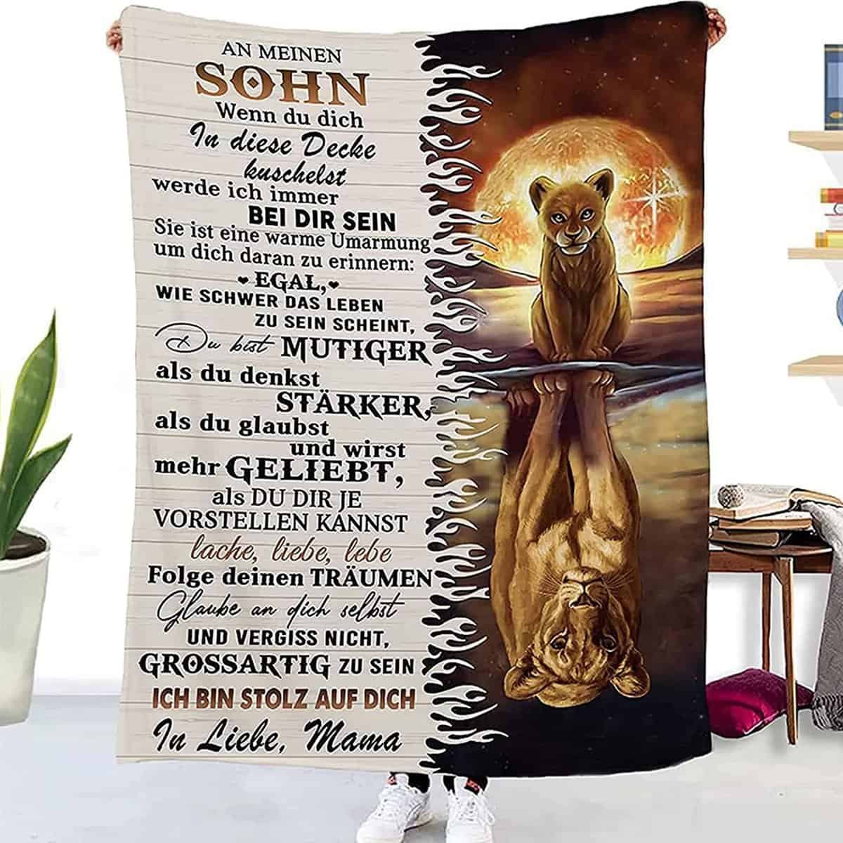 ZQYMM Personalisierte Decke Sohn Geschenke von Mama, Mutter Sohn Geschenke, Kuscheldecke Flauschige, Witziges Geburtstagsgeschenk für Meine Sohn, 18 Geburtstag Junge