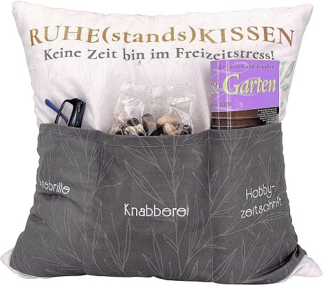 Kamaca Kissen zum selbst befüllen mit 3 Taschen, tolles Geschenk für einen gemütlichen Filmabend. (Ruhestandskissen)