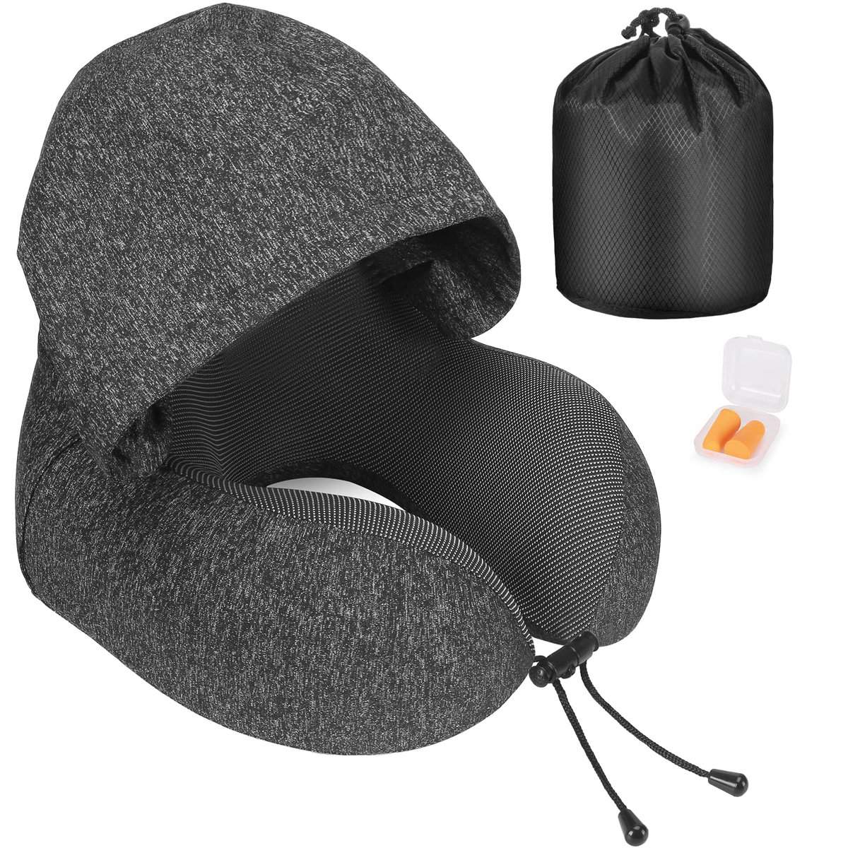 Eono Nackenkissen Memory Foam, Reisekissen mit Haube, Bequemes Nackenhörnchen mit Haube für Flugzeug, Auto, Zug, Büro, Nackenkissen Reise zum Schlafen