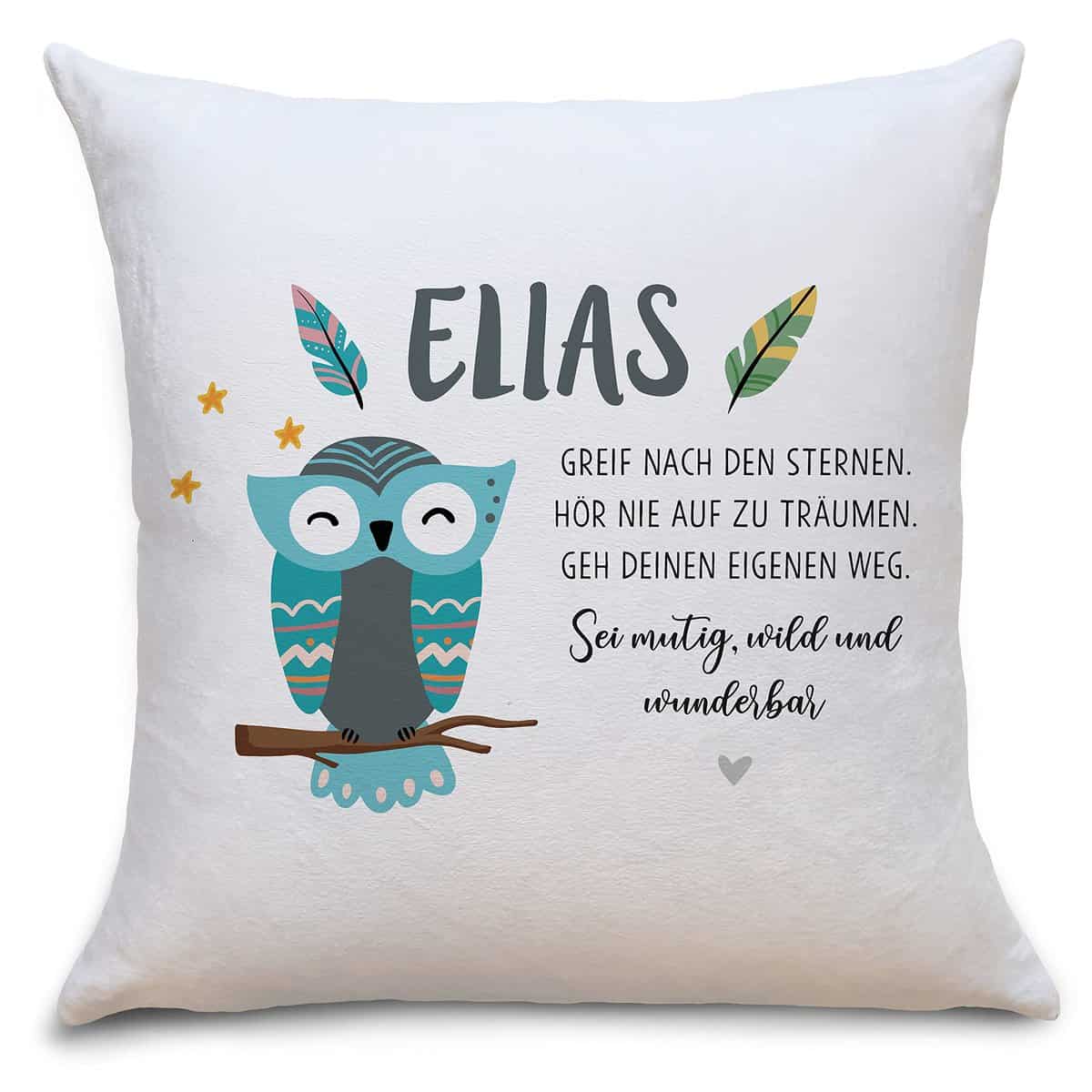 OWLBOOK Eule Boho Flauschige Kissenhülle mit Spruch Personalisiert mit Namen Geschenke Geschenkideen für Jungs Jungen zum Geburtstag Geburt Baby Kind