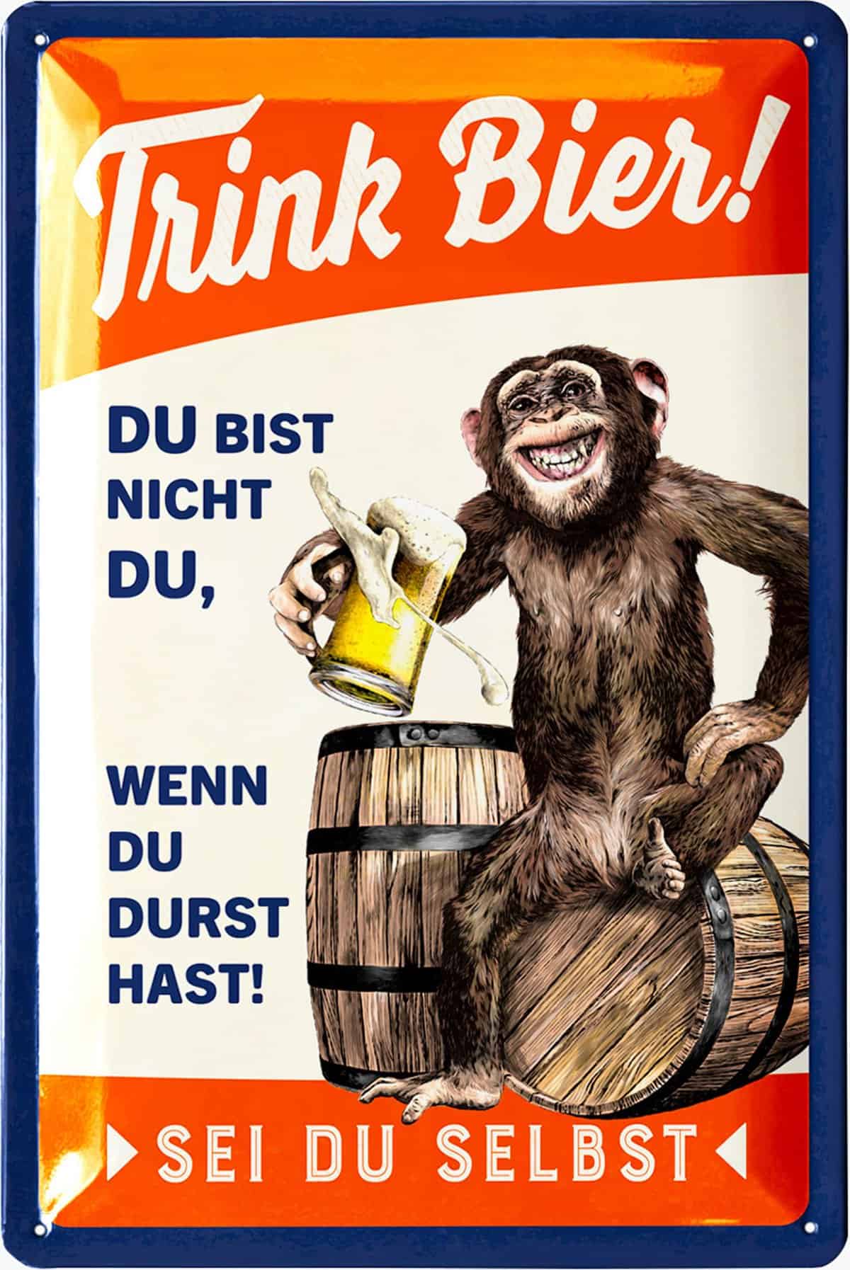 LANOLU Retro Blechschild Bier - TRINK BIER, SEI DU SELBST - lustiges Sprüche Schild als Geschenk für Männer und Bierliebhaber - Partykeller Deko, Kneipen und Bar Dekoration, 20x30cm