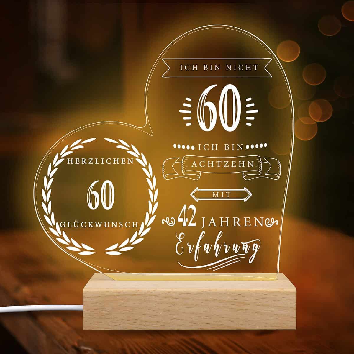 Merclix Led Lampe Nachtlicht 60 Geburtstag Mann, Frau Lustig Geschenk , Geschenkideen Deko Tisch 60 Jahre Geburtstagsgeschenk