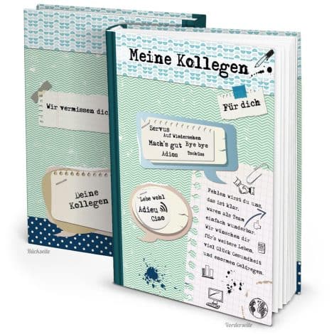 XXL Kollegenbuch in A4 Format mit 164 Seiten für Erinnerungen an Kollegen als Abschiedsgeschenk. In grün-blau.