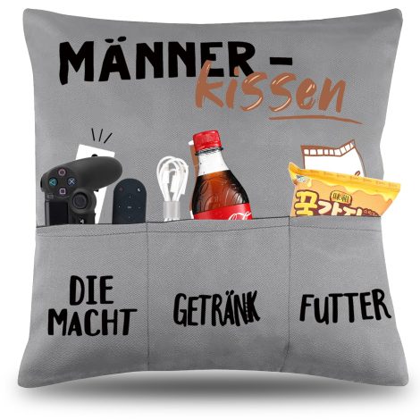 LIVESTN 45×45 cm Originelle Kuschelkissen mit Bier-, Macht- und Snacktaschen. Lustige Geschenkidee für Männer zum Geburtstag, Vatertag und Weihnachten.