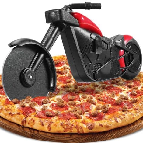 Motorrad Pizzaschneider, witziger Pizzaschneider aus Edelstahl und Kunststoff mit scharfem Rad und Ständer, ideal als kreatives Weihnachtsgeschenk (Rot).