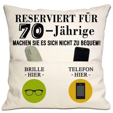 Geschenktasche und Kissenbezug für den 70. Geburtstag von Frauen, Männern, Elternteilen, Großeltern sowie Freunden und Verwandten.