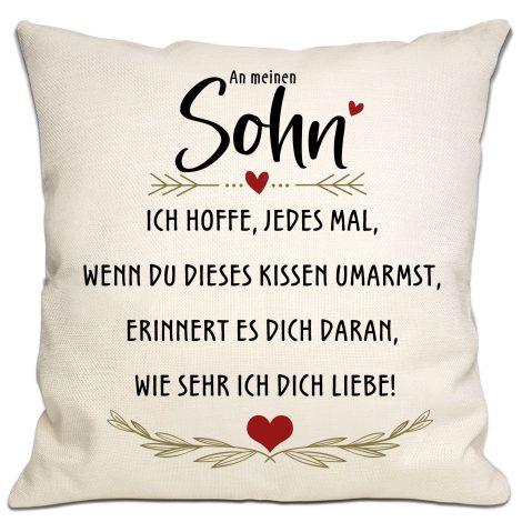 Kissenbezug für Sohn – Umarmungserinnerung von Mama und Papa. Ideal als Abschluss- oder Geburtstagsgeschenk.