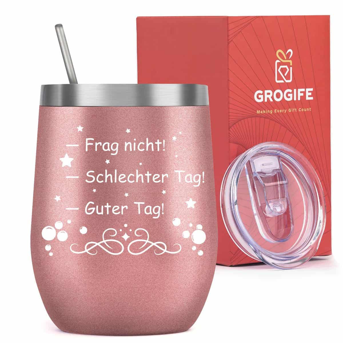 Grogife Geschenke für Frauen Beste Freundin Schwester Weihnachten - Lustige Weihnachtsgeschenke Wichtelgeschenke Geburtstag Geschenkideen für Frau, Thermobecher mit Spruch, Kaffeebecher to go 350ml