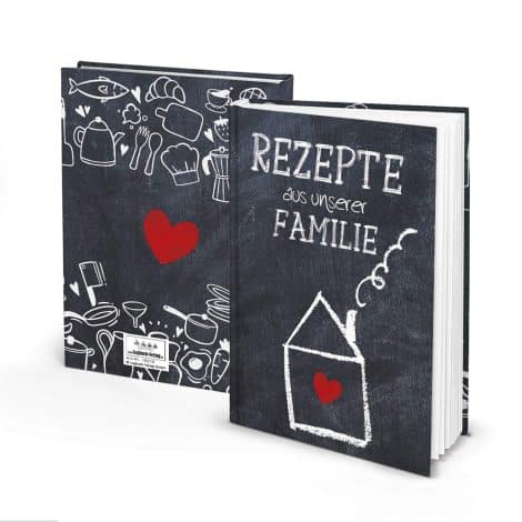 Schwarz-weißes Rezeptbuch zum Selberschreiben für Weihnachten, Familie oder Abschied – Geschenk vom Logbuch-Verlag.