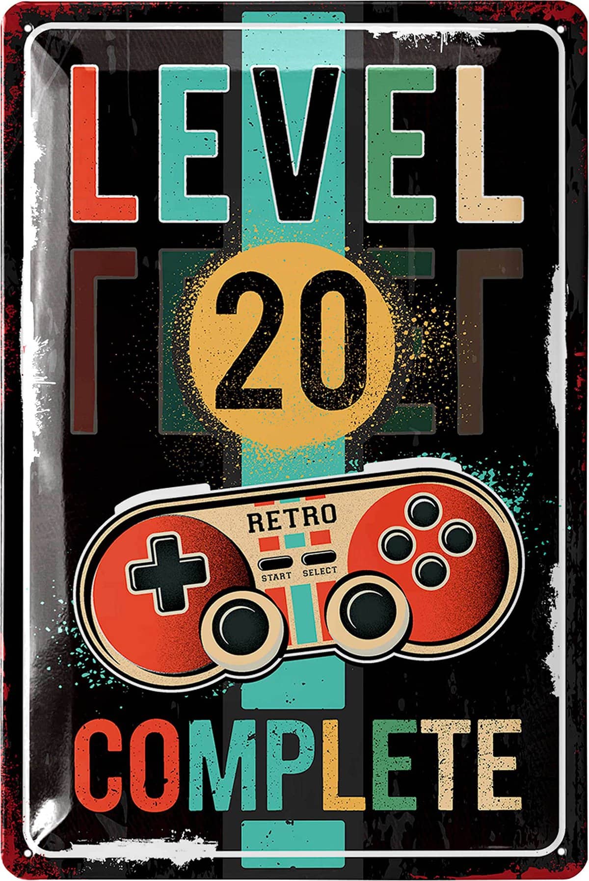 LANOLU Retro Blechschild 20 Schild Geburtstag - LEVEL 20 COMPLETE - Deko 20 Geburtstag Mann, 20 Geburtstag Deko für Gamer, Metallschild 20x30cm