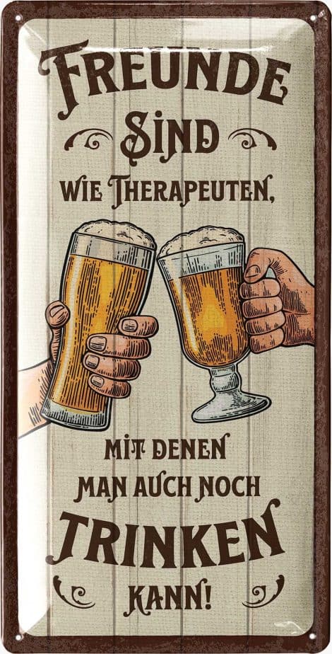 LANOLU Retro Blechschild Bier “BESTE FREUNDE SIND WIE THERAPEUTEN” – humorvolles Schild für Partykeller und Kneipen. Vatertagsgeschenk.