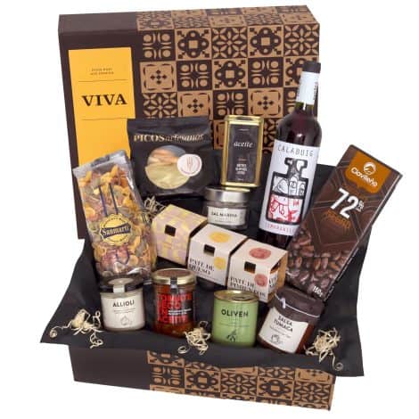 Geschenk-Korb “Viva” mit köstlichen Spezialitäten aus Spanien  eine dekorative Überraschungsbox mit Raffinessen.