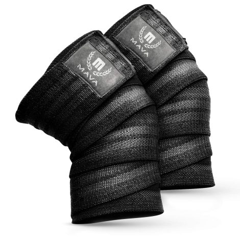 Mava Sports Kniebandage für Krafttraining, Kreuzheben, Bodybuilding, Kniebeugen, Gewichtheben, Powerlifting und Fitness | Schwarz