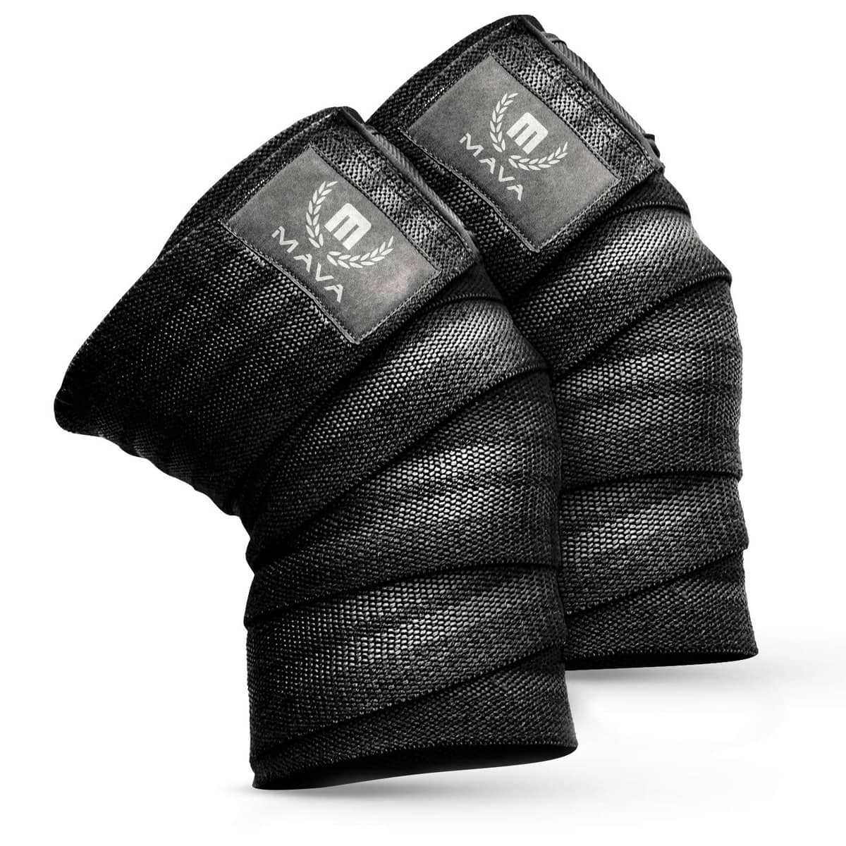 Mava Sports Kniebandage Krafttraining Kreuzheben Bodybuilding für Kniebeugen, Gewichtheben, Powerlifting und Fitness | 182,9 cm, elastische Bandage für Männer und Frauen| Schwarz