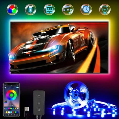 TV LED Hintergrundbeleuchtung mit 4m LED Strip für 45-75″ TV und PC, steuerbar über App, USB-betrieben, synchronisiert mit Musik, individuelle LED Beleuchtung für Party, Zuhause und Schlafzimmer.