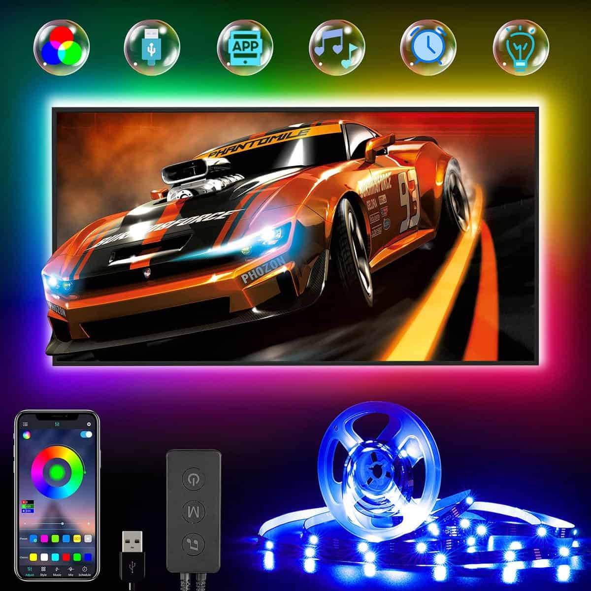 TV Led Hintergrundbeleuchtung LED Strip 4m for 45-75" TV und PC mit App-Steuerung,USB-Betrieb,Musik Sync,DIY Led Fernseher Beleuchtung RGB Led Strip für Party, Zuhause, Schlafzimmer