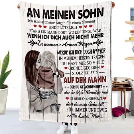 Kuscheldecke “Personalisierte Geschenke für Meine Sohn” – Flauschige, ermutigende Decke auf Deutsch, super weiches Flanell, 150 * 200 cm.