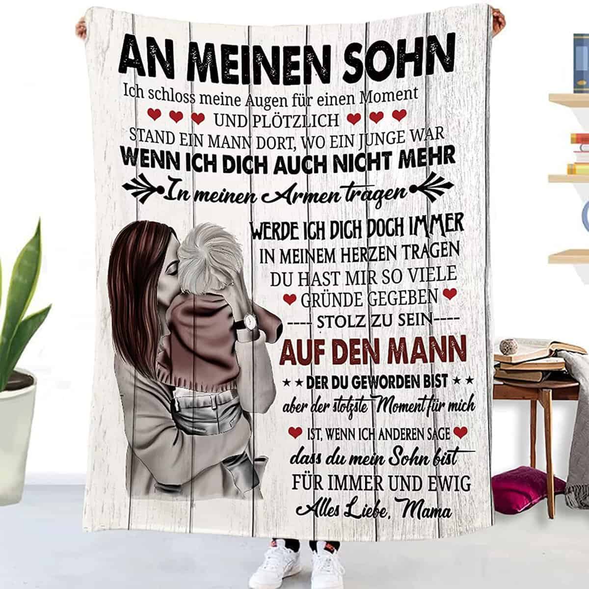 Hsientpe Kuscheldecke Flauschige Personalisierte Decke Geschenke An Meine Sohn, Mutter für Sohn Positiv Ermutigen Decke Deutsch, Super Weiche Decke Flanell, 150 * 200 cm