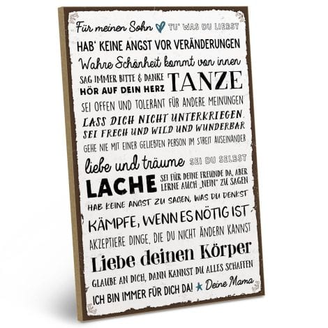 ARTFAVES® Holzschild “Für Mein Sohn” – Vintage Deko Geschenk, Liebe, Mama, Mutter, Fuchs Motiv | 19 x 28 cm.