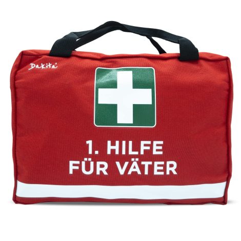 Väter-Rettungstasche für Geburt oder Vatertag – 28x18x8cm groß | Witziges Geschenk für Papa zur Pullerparty | Rote Verpackung (ohne Inhalt).