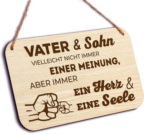 Holzschild Vater & Sohn für den besten Papa: Witziges Geburtstagsgeschenk für Männer -Garten & Heimwerker.